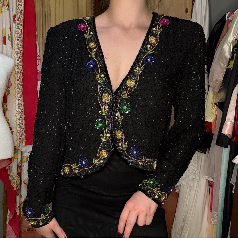 Vintage 90’s Leslie Fay Black Jacket with Colorful Embellishments